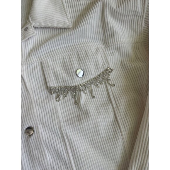 Stoosh Western Fringe Corduroy Jacket Sz L Ivory Cropped Coastal Cowgirl Rodeo - Picture 6 of 8